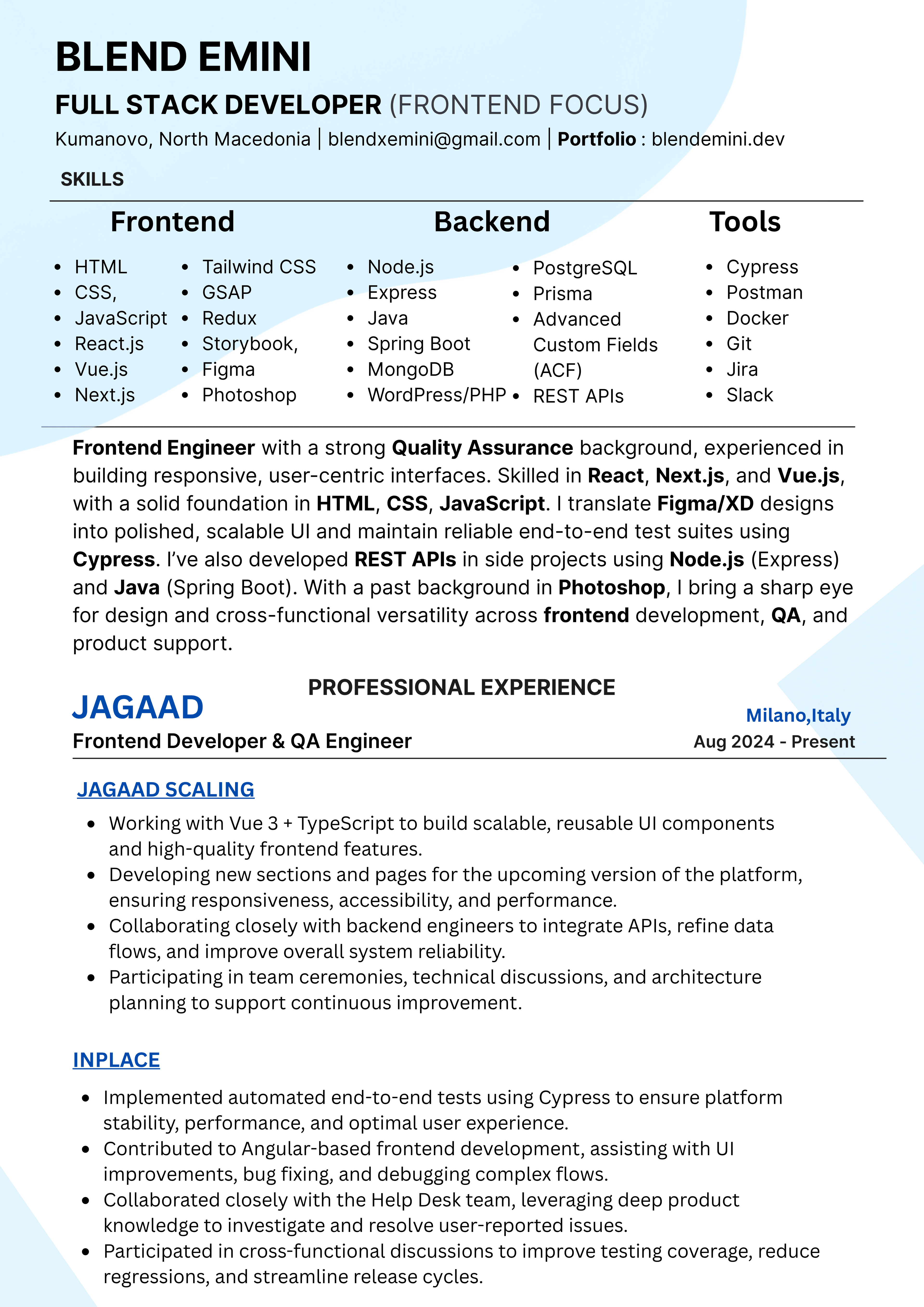 Resume Page